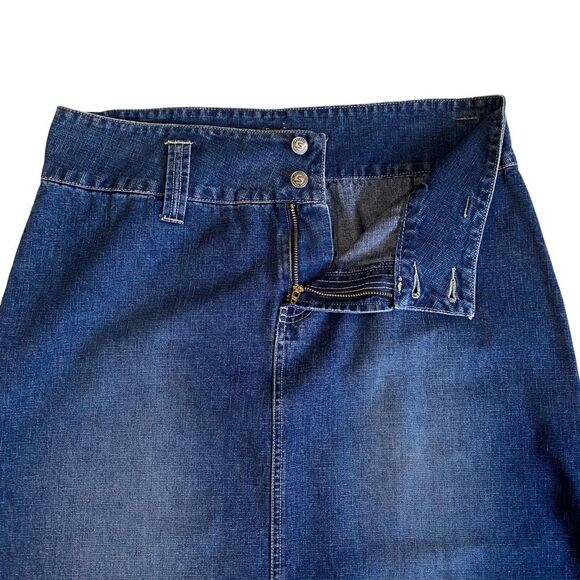 Vintage 90s Squeeze Stephen Hardy Denim Maxi Midi Skirt Deep Side Slits Sz 13/14 - Picture 9 of 13